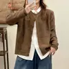 Nuevo cárdigan de punto de algodón para otoño, de un solo botón, corte holgado y ajustado, cuello redondo, estilo fino, chaqueta top para mujer 2025