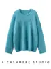 Pequeno Lã de Pelo de Inverno! Suéter de Tricô Liso Solto de Cashmere 100% Puro com Fio Floral de Alta Definição para Mulheres