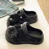 Estilo Dulce JaponésNuevas Sandalias de Perlas y Flores de Suela Gruesa para Mujer, Zapatillas Versátiles para Exteriores de Punta Cerrada