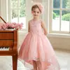Vestido de Criança Cruzado Certificado CPC Vestido de Princesa Sem Mangas Tule Bufante Com Cauda Roupa de Performance de Piano para Menina