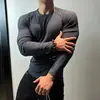 Camiseta de manga larga para hombre estilo americano, con textura de panal, secado rápido, transpirable y elástica, diseñada para el otoño
