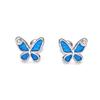 Brincos de Prata de Lei S999 Estilo K Borboleta Azul Pequena Fresca Inseto Zircônia Azul Exquisitos Compactos com Rosca para Mulheres