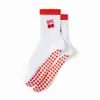 Meias de Yoga Pilates Antiderrapantes de Cano Médio com Renda e Bordado de Frutas Meias Esportivas Antiderrapantes Profissionais para Fitness