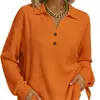2025 Transfronterizo Europeo y Americano Amazon Nueva Moda Cuello en V Botón Waffle Color Puro Suelto Pulóver Manga Larga Top