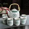 Juego de Té para el Hogar de Porcelana Azul y Blanca Retro con Filtro Tetera Cerámica Tazas de Té Olla con Asa Juego de Té