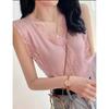 Top Exterior Camisola de Encaje para Pestañas para Mujer 2026 Verano Estilo Harajuku Tejido Brillante Interior Ajustado Camisa Base