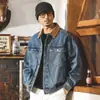Jaqueta jeans clássica retrô americana para homens, estilo primavera e outono, moderna e estilosa, jaqueta de trabalho estilo celeiro de corte solto para homens no outono