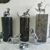 Acero Inoxidable Acabado Espejo Escultura de Gato Adorno Paisajismo de Jardín Comunidad Oficina de Ventas al Aire Libre Arte Decorativo de Lujo Ligero