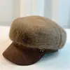 Nuevo Sombrero Octagonal de Piel de Visón para Mujer, Resistente al Frío Invernal y Cálido, Elegante Sombrero de Pintor, Adelgazante del Rostro, Boina Versátil y de Moda