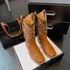 Botas vaqueras de estilo occidental para mujer de He Sui, botas de caballero vintage, botas largas de estilo étnico fino y botas cortas para invierno, primavera y verano