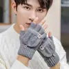 Guantes de Lana de Medio Dedo abatibles para Montar al Aire Libre Calientes para Motocicleta con Forro de Polar Guantes de Punto para Escribir Otoño e Invierno para Hombre