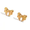 Moda Europea y Americana Diseño Nicho Pendientes Elegantes Acero Inoxidable Chapado en Oro de 18K Exquisito Collar con Colgante de Lazo de Cinta