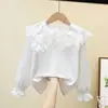 Camisa Infantil Branca Manga Longa Primavera & Outono Uniforme de Classe Uniforme de Apresentação Renda Uniforme de Estudante Meninas Nova Camisa Primavera & Outono Meninas