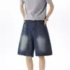 Shorts de mezclilla retro americanos para hombres y mujeres, marca de moda, lavados, tacto de alta gama, corte holgado, versátiles, shorts de mezclilla casual de pierna ancha