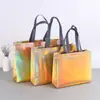 Bolso de Mano Láser de PVC, Bolsa de Compras Colorida de Tela No Tejida Láser, Bolsa de Regalo de Compras para Tienda de Zapatos de Mujer, Logo Imprimible