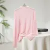 Camiseta Base Color Sólido 100% Cachemir Puro Otoño e Invierno Versátil Simple Top de Cachemir para Mujer Elegante Rosa