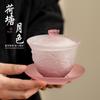 Estanque de Lotos Luz de Luna Vidrio Tres Talentos Gaiwan Hogar Sencillo Tazón de Té Individual con Tapa Taza de Té Taza de Té Juego de Té Kung Fu