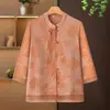 Roupa de Verão da Vovó: Nova Camisa de Chiffon Estilo Chinês para Mães de Meia-Idade e Idosas, Top Chinês Tradicional de Verão, Blusa de Manga Longa para Mulheres Idosas