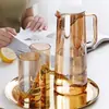 Sala de Estar Jarra Grande Taza Tetera de Agua Juego Hogareño Vidrio de Borosilicato Alto Tetera de Agua Fría Gran Capacidad Jarra de Bebida Ámbar