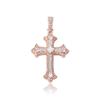 Colgante vintage de cruz de tres hojas con diseño de rosa nueva de estilo europeo y americano de Jinao, lleno de circonitas, accesorios de hip-hop para hombres y mujeres.