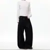 Calça social feminina de perna larga com design de botões cáqui, nova coleção outono 2026, garota estilosa, não gruda nas pernas, calça de corte curvo para o trabalho