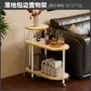 Mesa Lateral Pequena Móvel para Quarto, Mesa de Centro de Madeira de Bambu com Rodinhas, Prateleira de Armazenamento, Mesa de Centro Simples com Padrão de Mármore para Sala de Estar