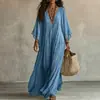 Vestido longo de renda com decote V para mulheres europeias e americanas 2026, vestido de férias na praia com manga morcego