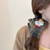 Lenço Quadrado Xadrez de Lã Estilo Britânico Elástico de Cabelo Scrunchie para Mulheres, Corda de Cabelo Lateral Quadrada Rabo de Cavalo Baixo Faixa de Cabelo