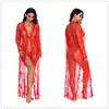 Cárdigan Sexy de Encaje Conjunto de Lencería Transparente para Mujer, Bata Larga hasta el Tobillo con Escote en V Profundo y Mangas Largas, Adecuado para Usar Fuera de Casa
