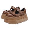 Primavera y verano 2025 nuevos zapatos de mujer de piel de vaca con suela gruesa y forma de T, zapatos muffin aumentados para zapatos individuales pequeños para todo tipo de cuatro estaciones