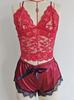 Fornecimento transfronteiriço Europeu e Americano Comércio Exterior lingerie sexy feminina de renda com alça fina e fenda conjunto de duas peças Atacado