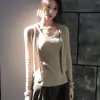 Cárdigan de punto color caqui estilo coreano para mujer, prenda exterior de manga larga ajustada para principios de otoño, conjunto versátil casual de camisola