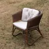 Silla de Ratán Natural Real Hecha a Mano Estilo Wabi-Sabi para Hogar Balcón Ocio Silla Individual Hotel B&B Silla de Ratán con Respaldo