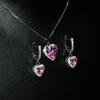 Venta caliente en vivo de Tiktok Nuevo colgante de diamante rosa en forma de corazón de amor Pendientes de anillo abierto de traje de cristal rosa de diamante de lujo