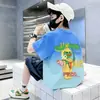 Camiseta Infantil de Algodão Puro de Manga Curta para Meninos, Blusa de Verão para Crianças de Tamanho Médio a Grande, Manga Curta com Desenho, Camiseta da Moda para Bebês