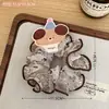 Goma para el pelo plisada estilo retro perezoso color café con lunares, tipo intestino grueso grande, accesorio de pelo versátil coreano para coletas y moños