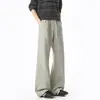 Pantalones deportivos patchwork, marca de tendencia gris casual estilo americano, pantalones de chándal holgados de pierna recta para hombre, color avena, con caída, acampanados