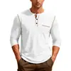 Outono 2026 Transfronteiriço Amazon Cor Sólida 3D Tendência da Moda Masculina Gola Henley Manga Longa Camisa POLO Tamanho Europeu