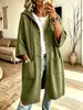 Abrigo de punto con capucha estilo europeo, gorro, cárdigan de punto para mujer, longitud media, suelto, manga tres cuartos, botones, estilo perezoso