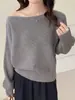 Suéter pullover de manga murciélago off-shoulder talla grande para mujer, corte holgado, oversized, top corto de otoño para mujer