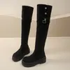 Botas de caña alta con plataforma gruesa para mujer 2026, moda estilo coreano con hebilla de cinturón, adelgazantes y que realzan la altura, usables de dos maneras y plegables
