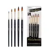 Set de 5 Pinceles de Acuarela de Madera Negros, Materiales de Arte para Pintura de Estudiantes, Pinceles de Pelo de Nylon Bicolor, Pinceles para Pintura al Óleo