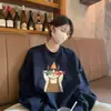 Sudadera azul marino de peso pesado con cuello redondo para mujer, nuevo estilo popular 2026, para personas petite, otoño e invierno, forrada de polar, gruesa, top de estilo casual