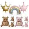 Bestseller Transfronterizo Día de San Valentín Oso Rosa Sentado con Corazón y Corona de Princesa Globo de Papel de Aluminio Decoración de Boda Arcoíris