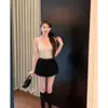 Cuello de Mañana Puro Deseo Versátil Lunares Encaje Top Corto Mujer Verano Francés Retro Ajustado Camisola