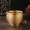 Cilindro de arroz de latão puro esculpido com sapo dourado Cilindro Baifu Cornucópia Ornamentos de mesa Cinzeiro Sala de estudo Ornamentos Lucky Nafu