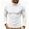 Camiseta de manga larga cálida de color liso para hombre, ajuste slim, forro polar, cuello alto, talla grande, suéter casual de moda, camiseta base