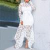 Novo comércio exterior europeu e americano feminino wish renda vazada manga longa gola alta renda vestido irregular vestido de noite