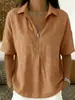 2026 Verano Nuevo Estilo Amazon Wish Comercio Exterior Transfronterizo Camisa para Mujer Moda Color Puro Cremallera Manga Corta Camiseta para Mujer