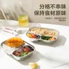 Plato infantil dividido de acero inoxidable 304 con tapa, a prueba de polvo, diseño de una sola pieza, sellado con tapa para estudiantes